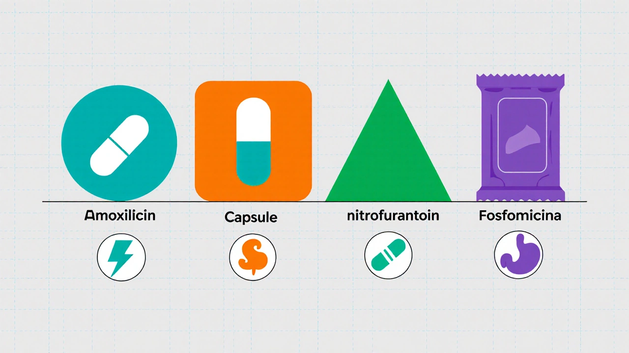 Confronto illustrato di amoxicillina e antibiotici alternativi per UTI.