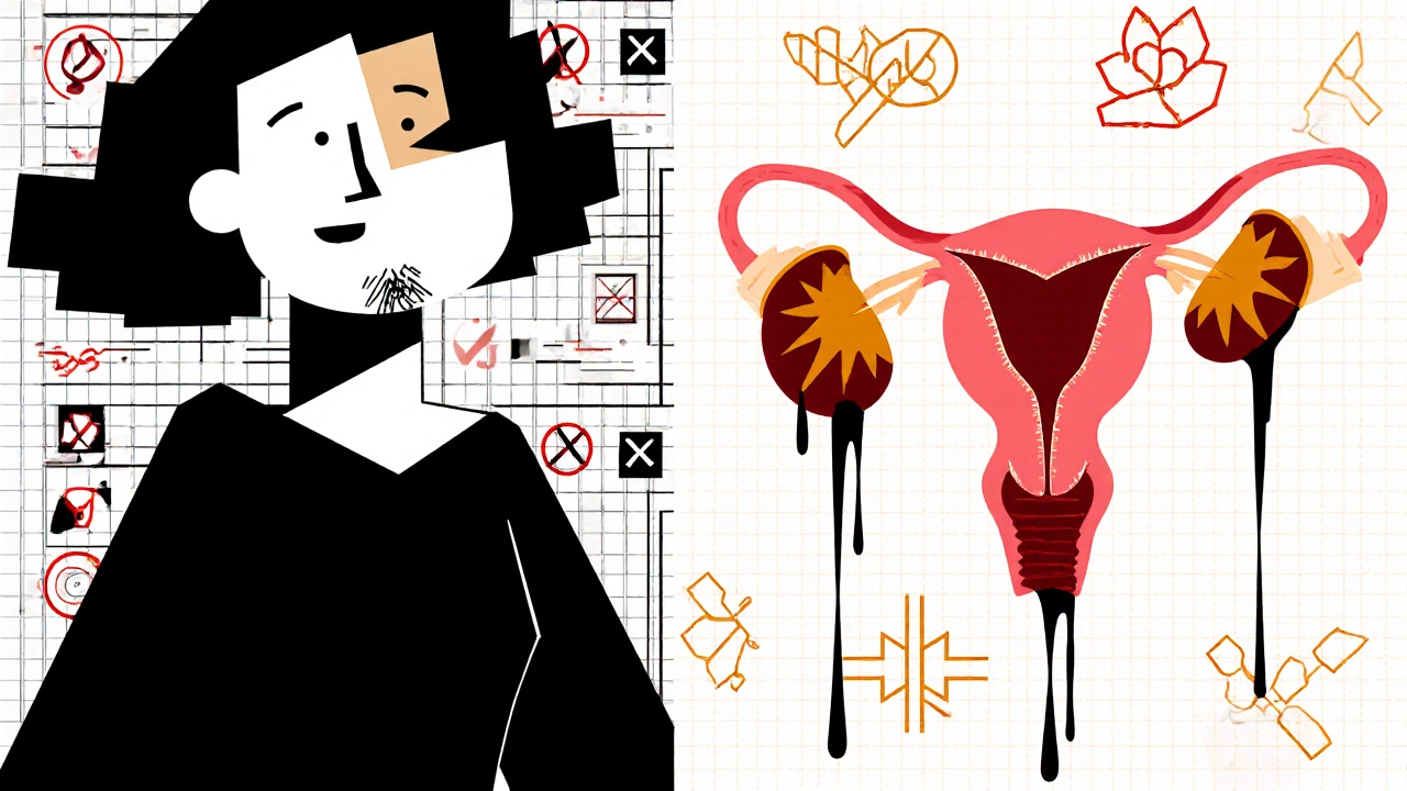 Donna con cambiamenti fisici irreversibili e organi interni distorti in stile geometrico Bauhaus.