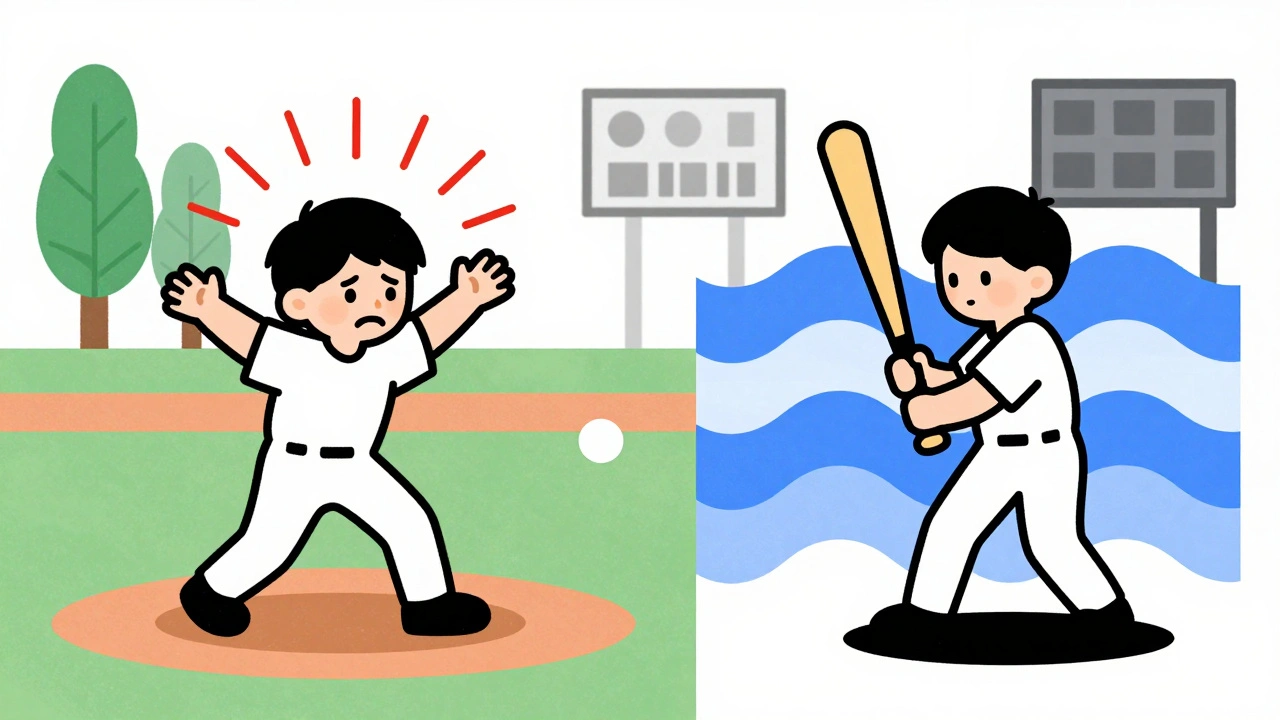 Bambino in campo da baseball: caos contro stabilità, rappresentato da linee geometriche.