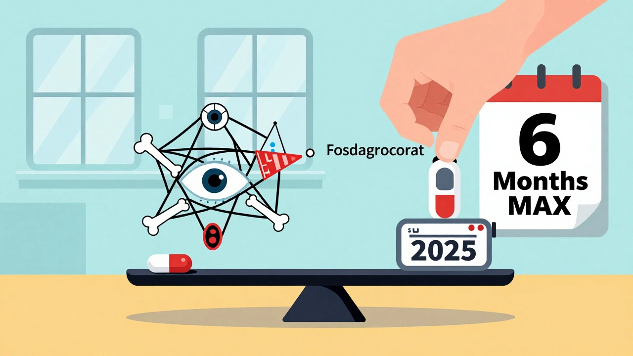 Bilancia che pesa un corticosteroide contro rischi sanitari, con un nuovo farmaco che equilibra il tutto.