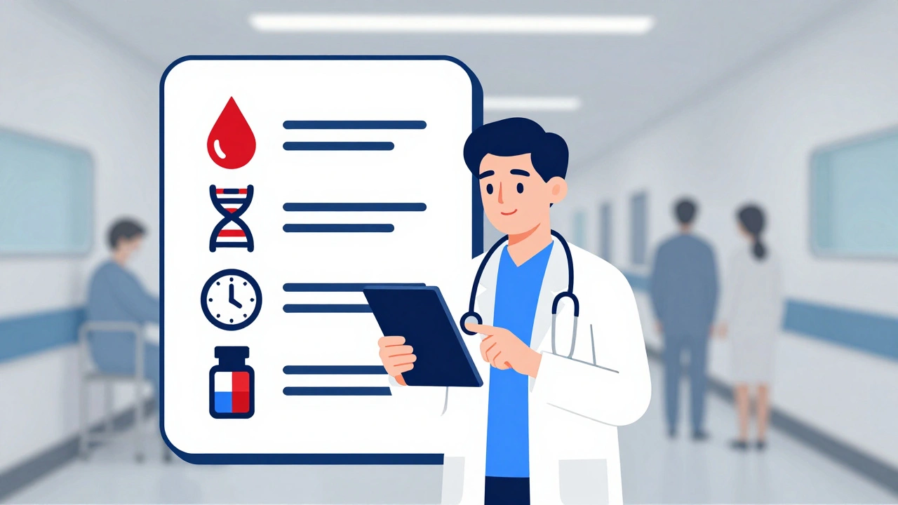 Checklist medica geometrica con icona di avviso che attiva la profilassi HBV.