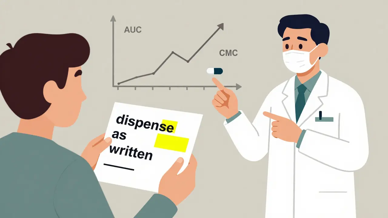 Paziente e farmacista con ricetta e codice NDC, grafici geometrici in sfondo, stile Bauhaus.
