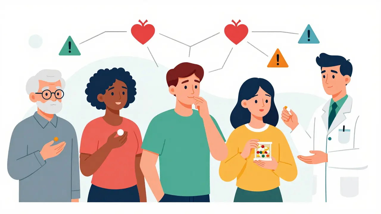 Farmacista spiega a pazienti che le pillole generiche hanno lo stesso principio attivo