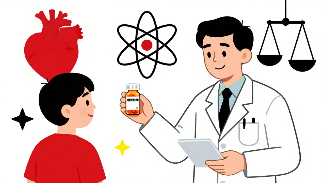 Un medico offre a un paziente una pillola identica, ma in un'imballaggio semplice, con un sorriso di fiducia.