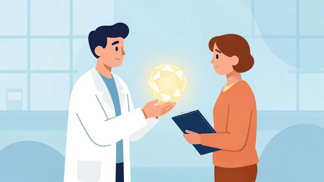 Figure stilizzate di medico e paziente in un consulto sanitario sicuro.