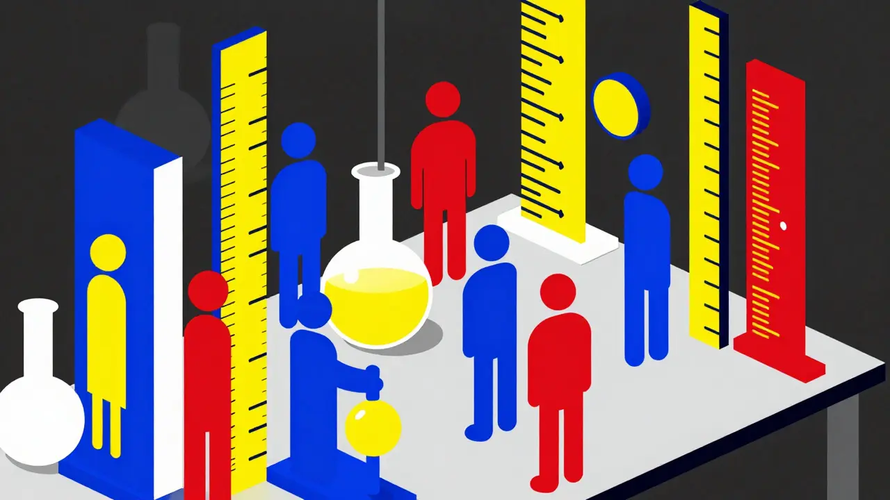 Scena di laboratorio astratta con forme geometriche per test farmacologici.