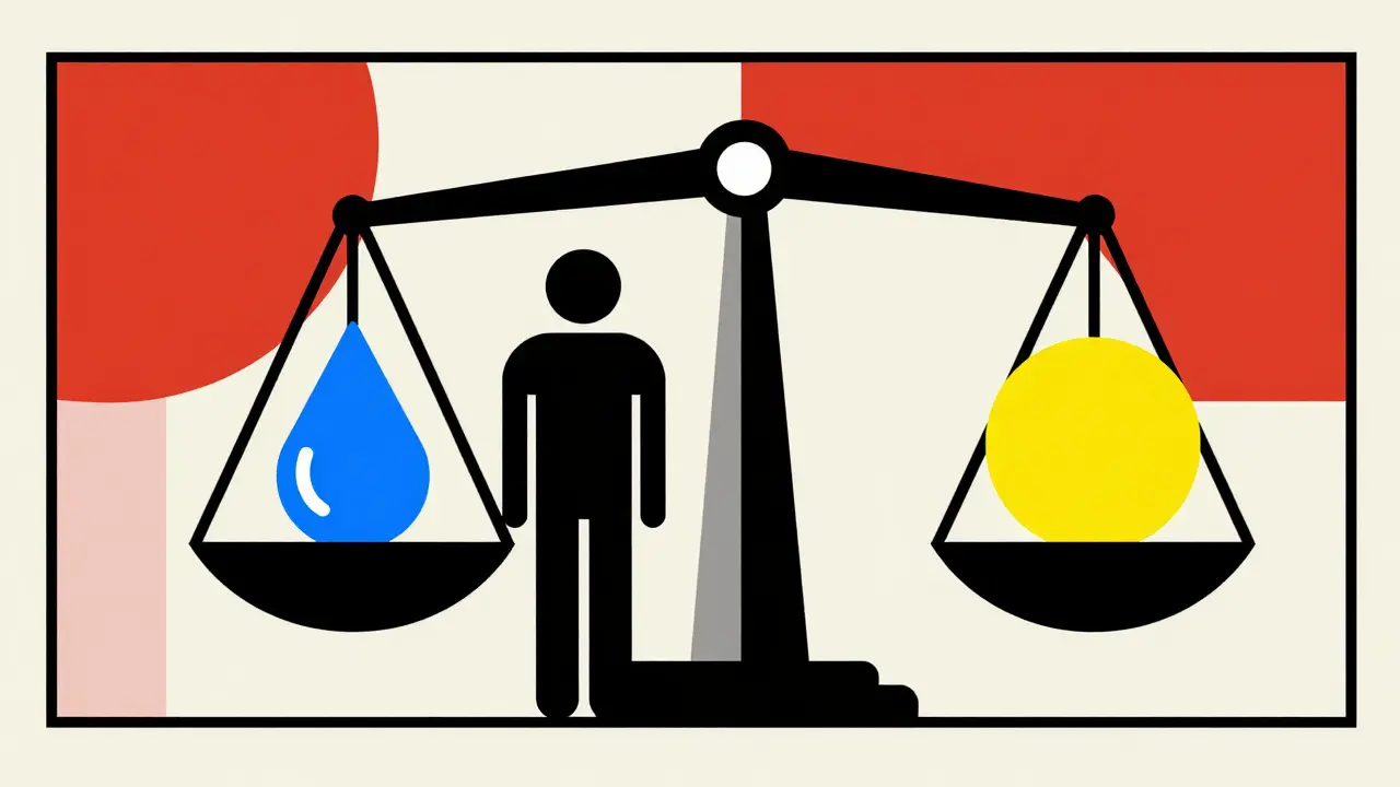 Bilancia astratta in stile Bauhaus che rappresenta l'equilibrio tra idratazione ed elettroliti.
