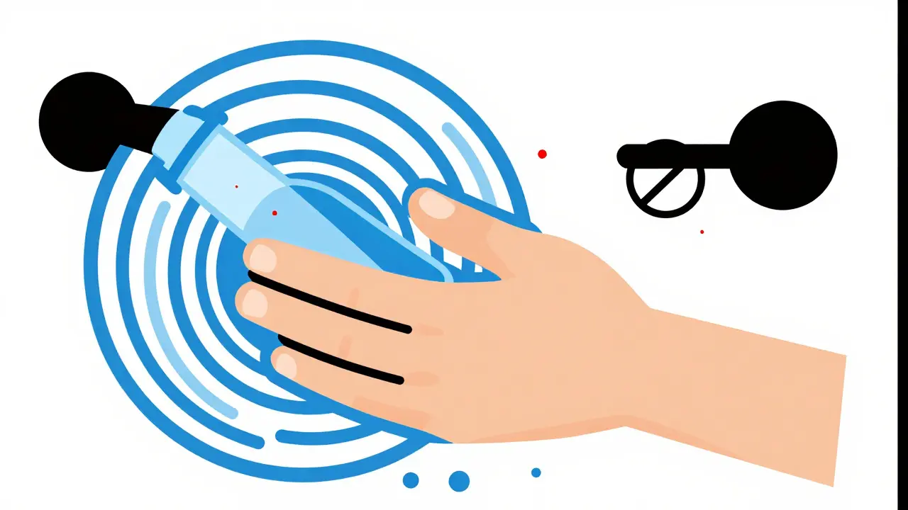 Illustrazione Bauhaus che confronta il lavaggio delle mani con l'uso inefficace del gel alcolico.