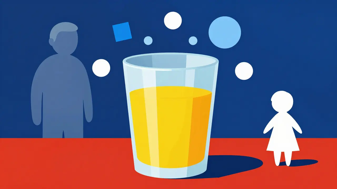 Illustrazione Bauhaus di un bicchiere di soluzione reidratante con elementi che rappresentano gli elettroliti.