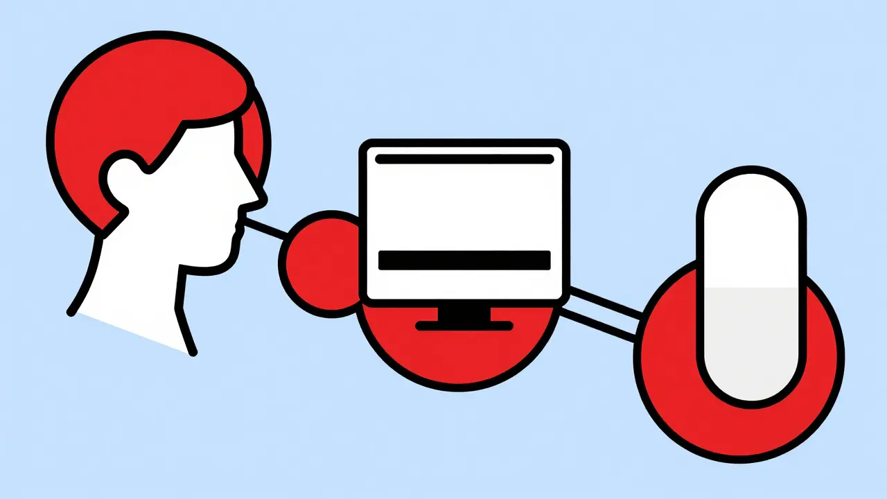 Percorso geometrico Bauhaus che rappresenta la telemedicina e l'acquisto sicuro di farmaci.