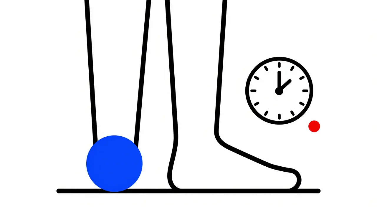 Rappresentazione minimalista Bauhaus di gambe con gonfiore alle caviglie e simboli di febbre.