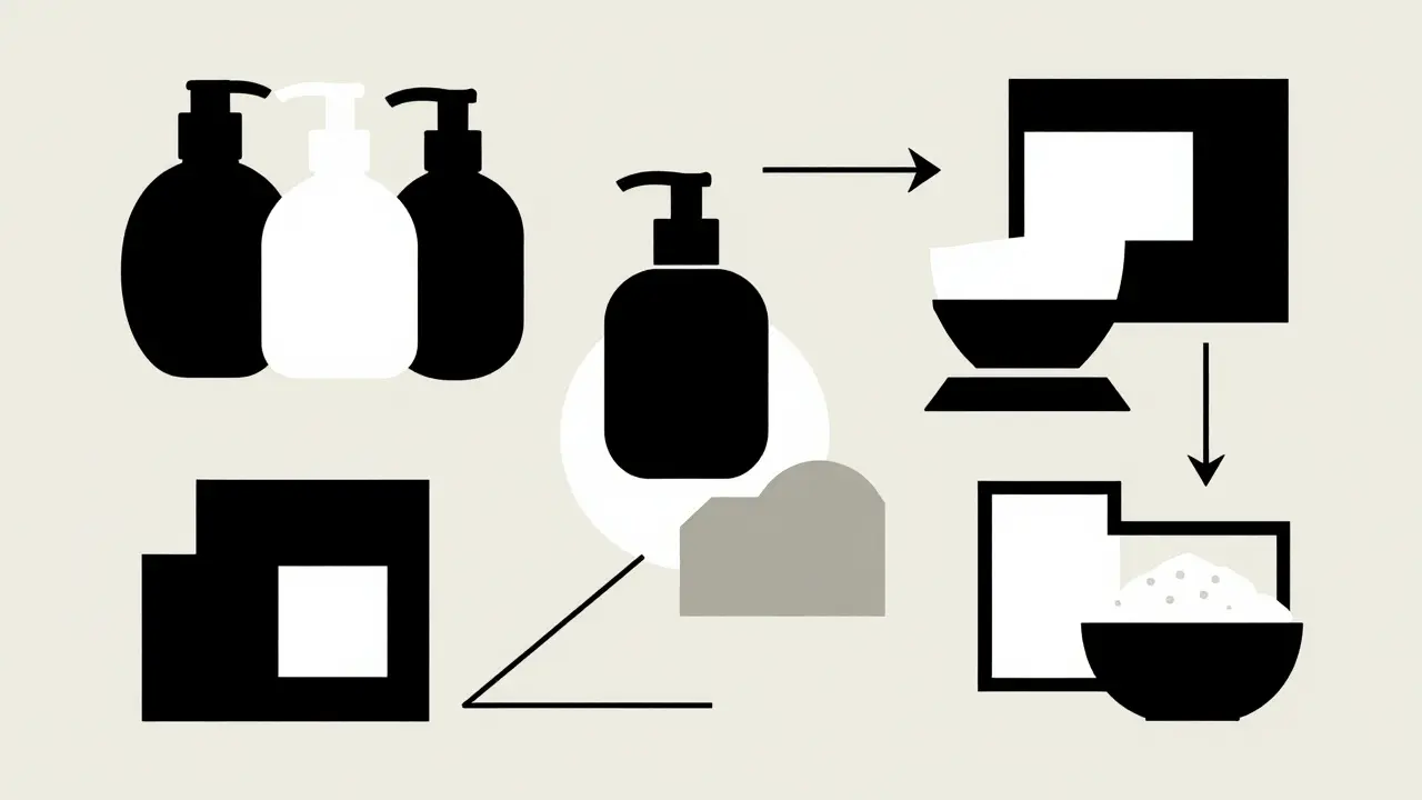 Composizione geometrica in stile Bauhaus che simboleggia la scelta del prodotto giusto tra diverse formulazioni.