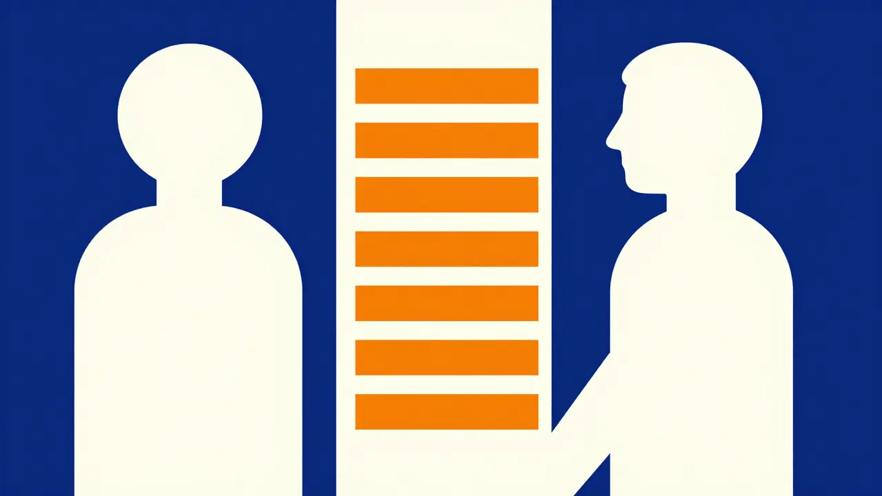 Due figure geometriche che esaminano blocchi di farmaci durante il counseling