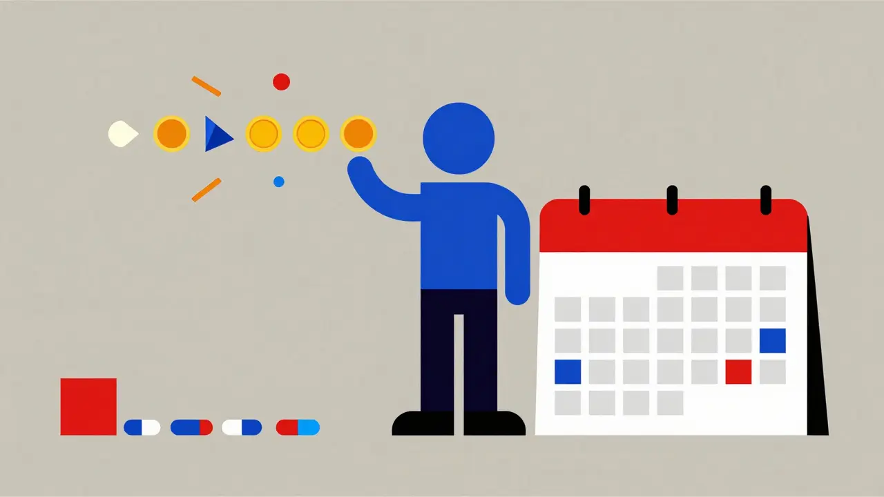 Figura geometrica con calendario e pillole per salute a lungo termine