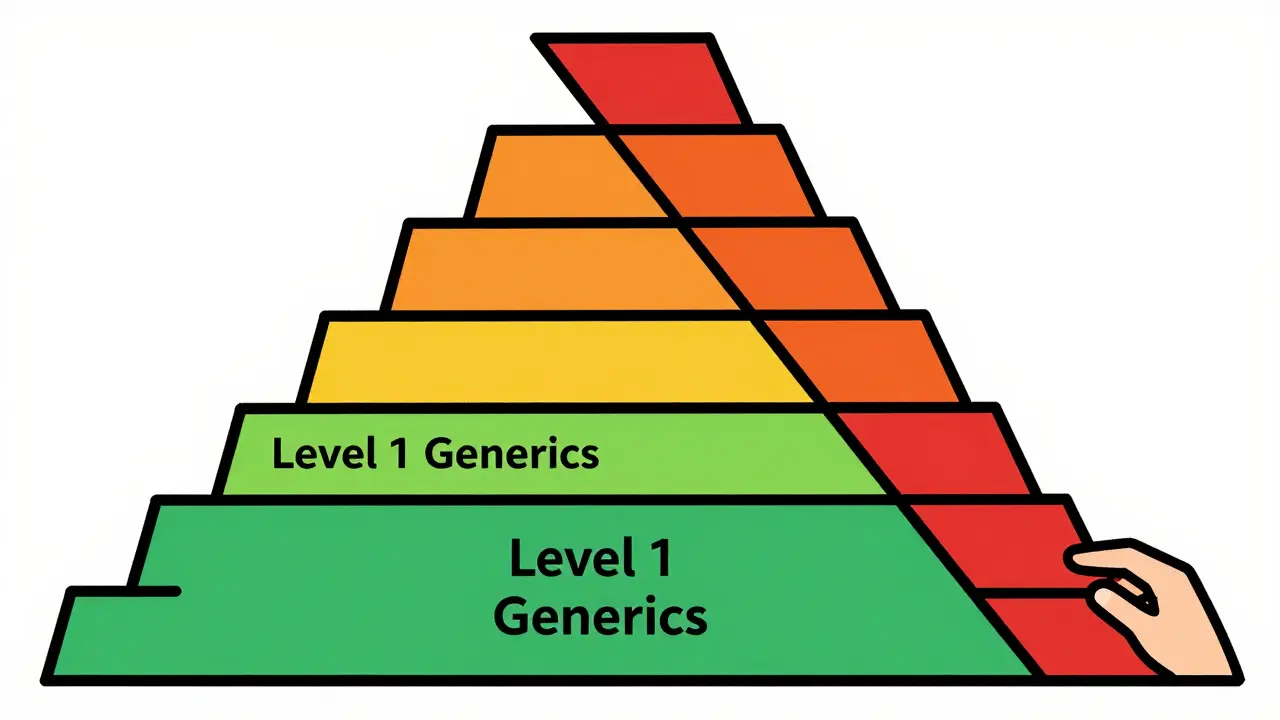 Scala geometrica stilizzata che rappresenta i livelli dei farmaci Medicare