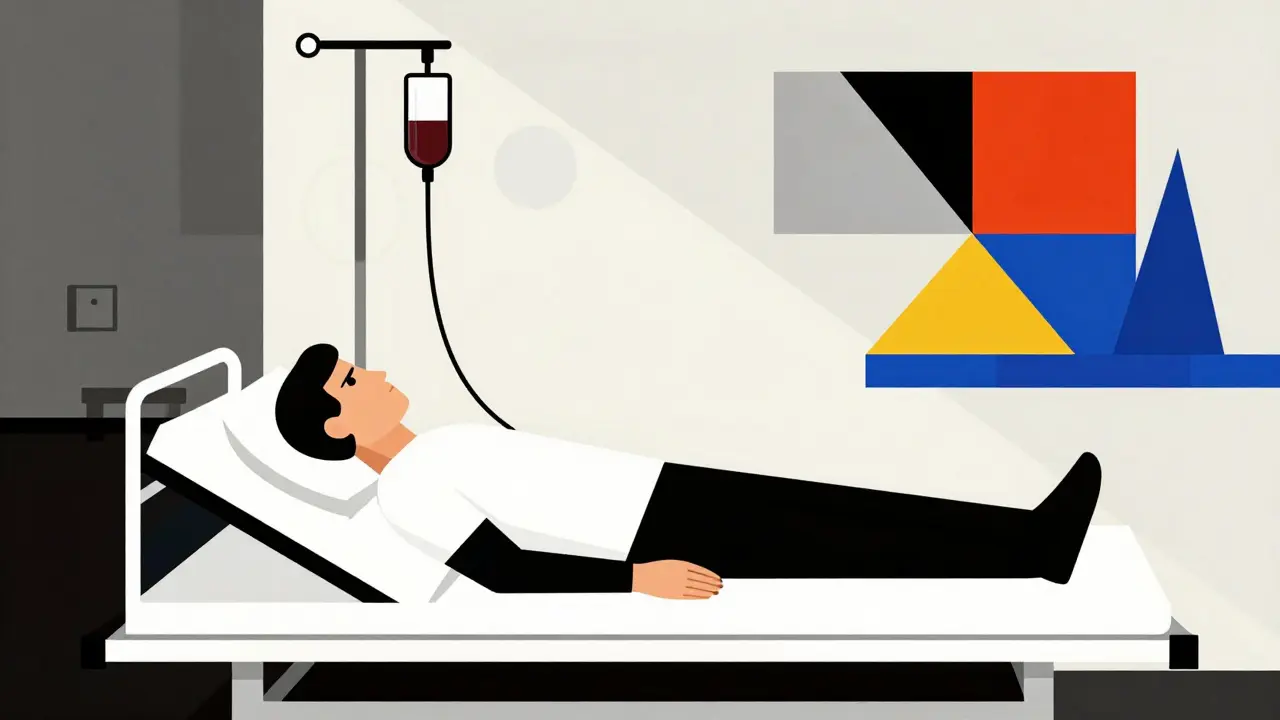 Trattamento d'emergenza con flebo, illustrazione geometrica