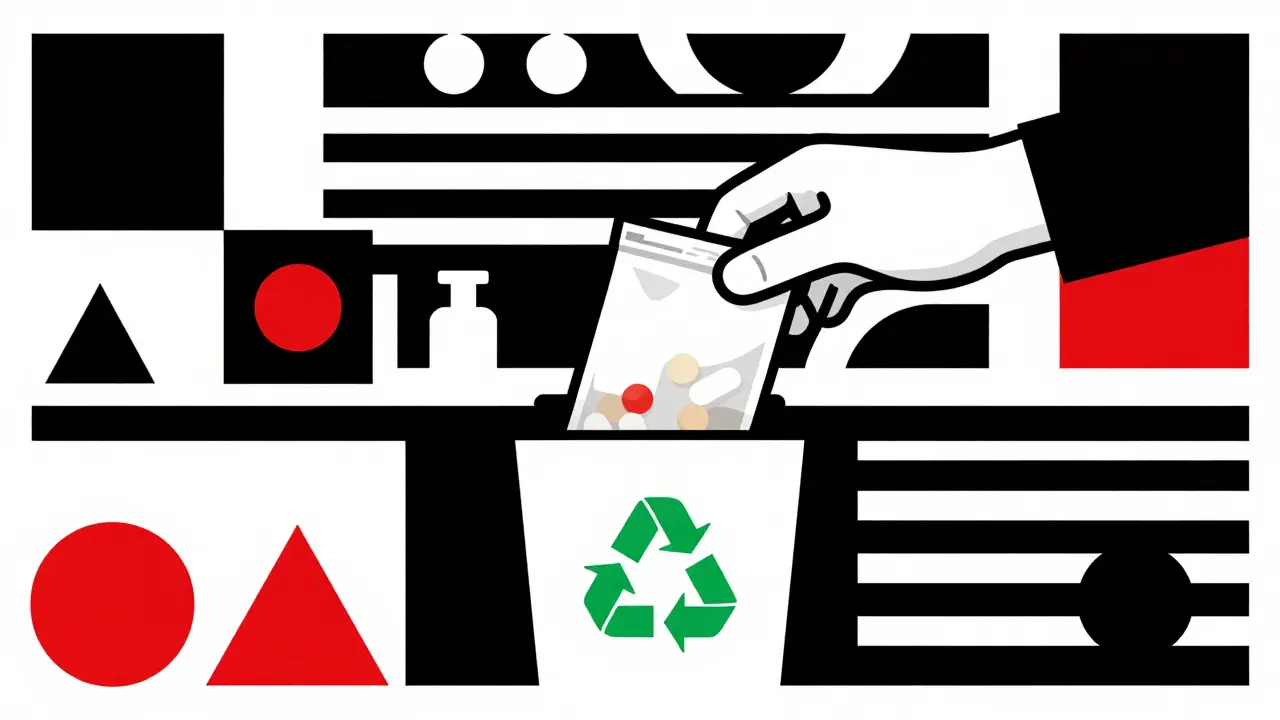 Smaltimento responsabile dei farmaci in stile illustrativo Bauhaus