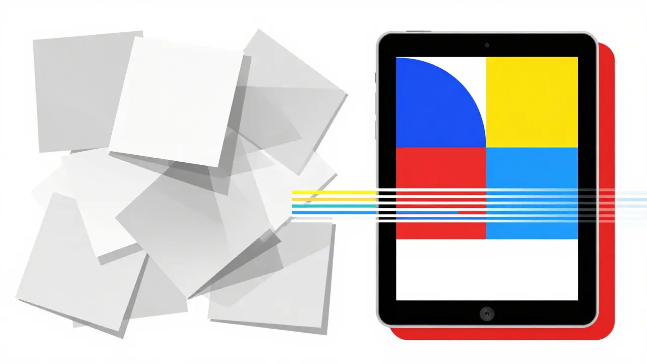 Confronto stilizzato tra diario cartaceo caotico e app digitale ordinata